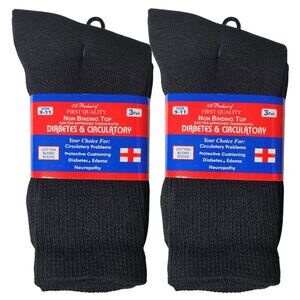 Black Crew Diabetes Diabetic Socks Neuropathy Edema Cotton Size 9-11 New